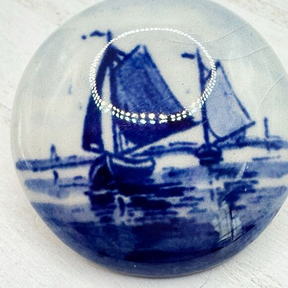 Vintage Blue And White Delft Signed Holland Ceramic Sail Boat Ship Brooch Pin - Picture 2 of 5
